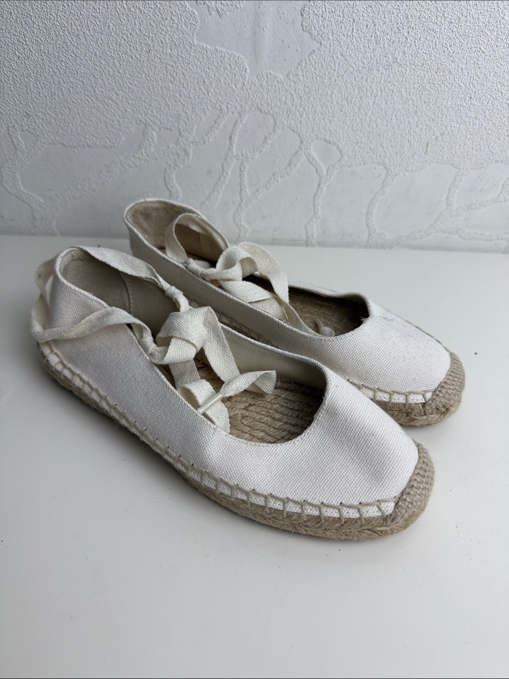 J. Crew Cream Canvas Espadrille Ballet Flats with Ankle Ties Size 6